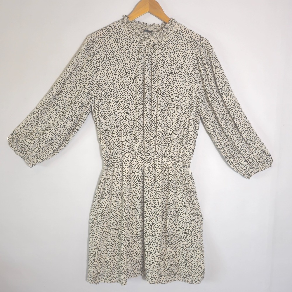 Sanctuary Fit & Flare Dress Womens 6 Beige Black Polka Dot Ruffle Detail Pleated